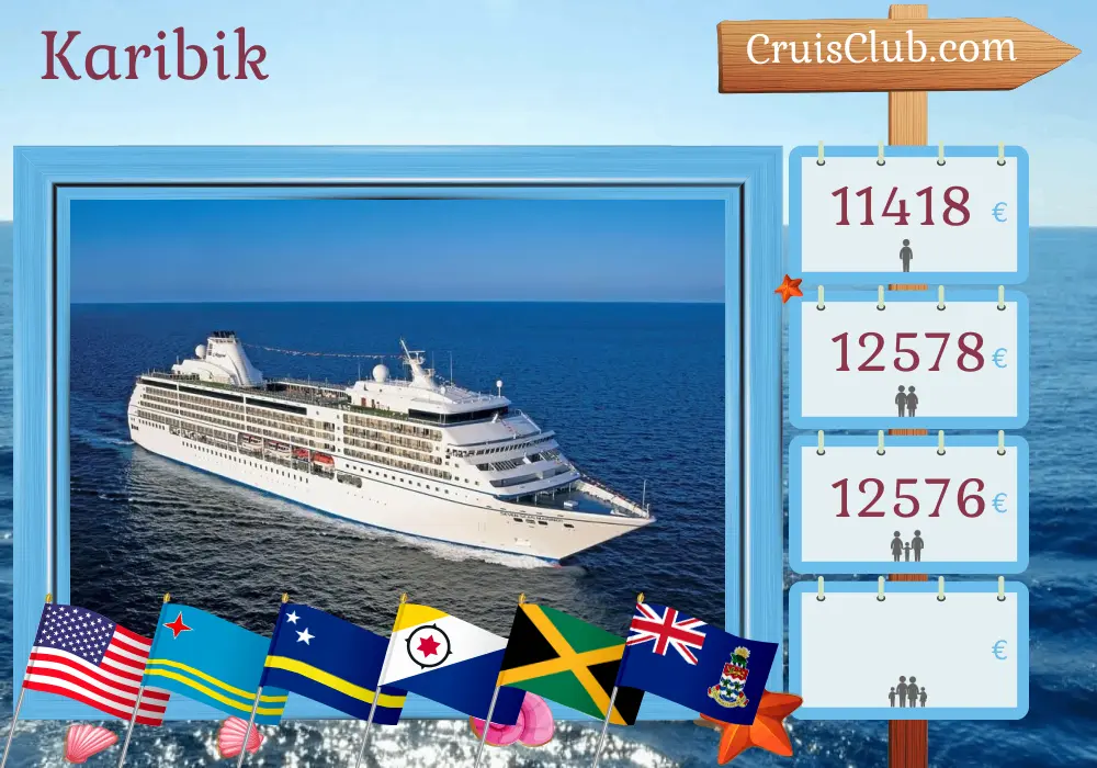 Kreuzfahrt in der Karibik von Miami nach Tampa an Bord des Schiffes Seven Seas Mariner mit Stopps in den USA, Aruba, Curaçao, Jamaika und den Cayman Islands für 11 Tage