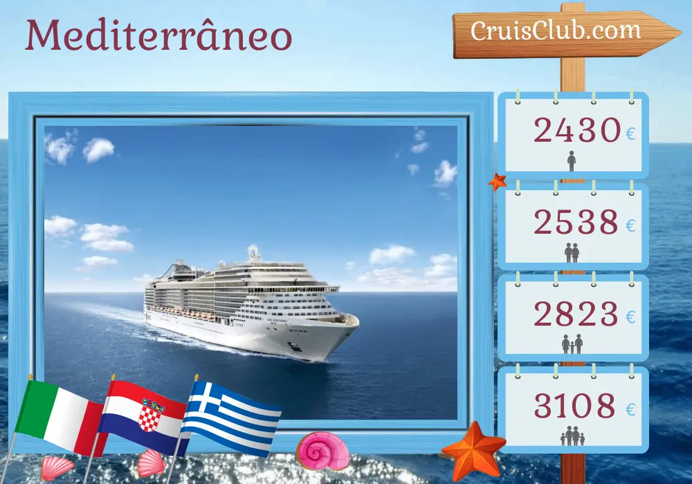 Cruzeiro no Mediterrâneo de Bari a bordo do navio MSC Splendida com visitas à Itália, Croácia, Grécia e Turquia por 10 dias