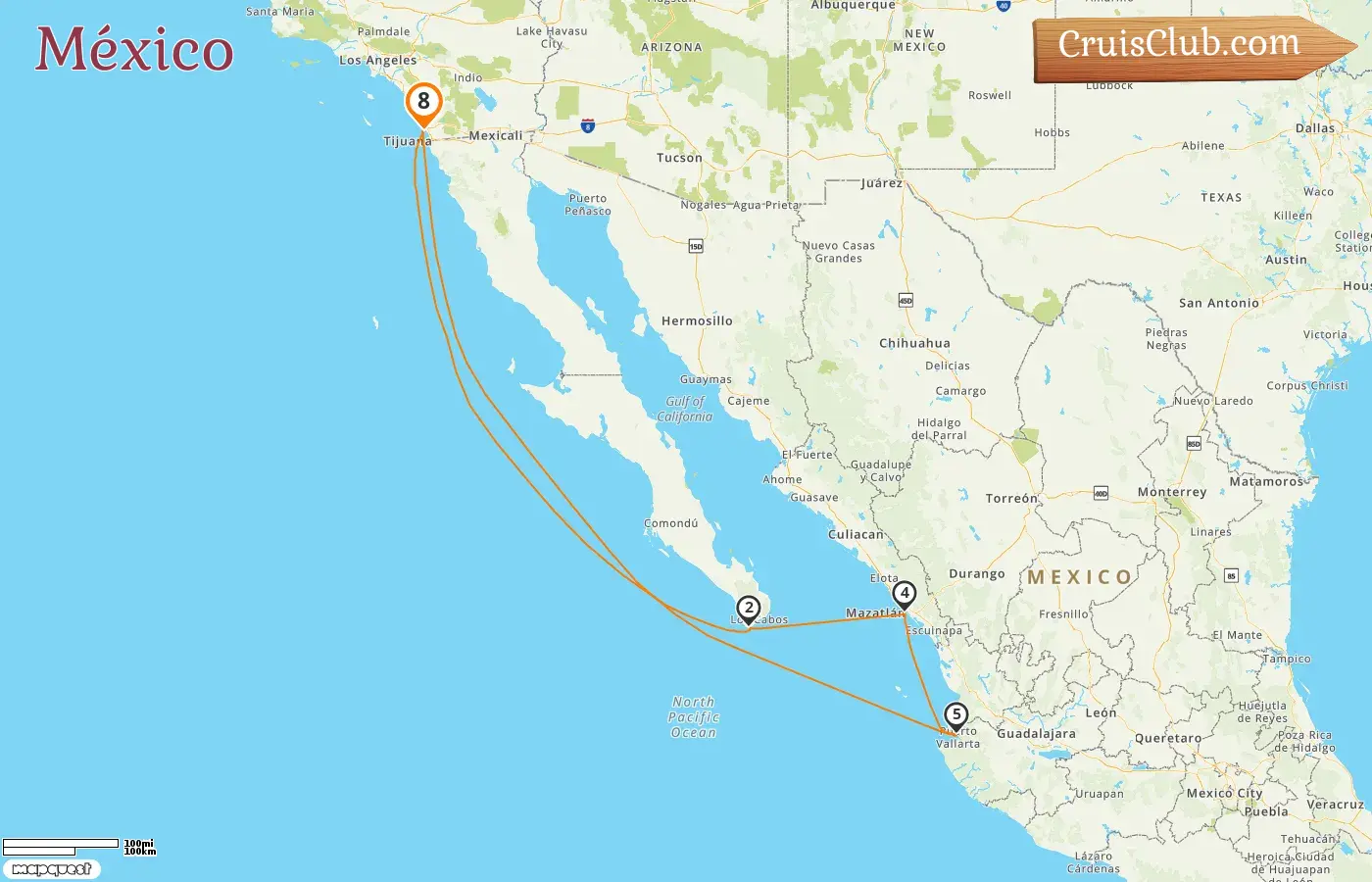 Crucero por México desde San Diego a bordo del barco Zaandam con visitas a EE. UU. y México durante 8 días