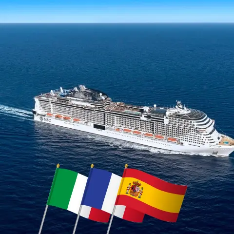 Cruise in the Mediterranean from Genoa to Barcelona aboard MSC Grandiosa ship with visits to Italy, France, and Spain for 3 days