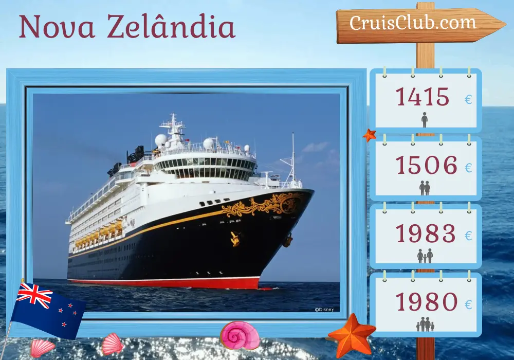 Cruzeiro na Nova Zelândia de Auckland a bordo do navio Disney Wonder com visitas à Nova Zelândia por 4 dias