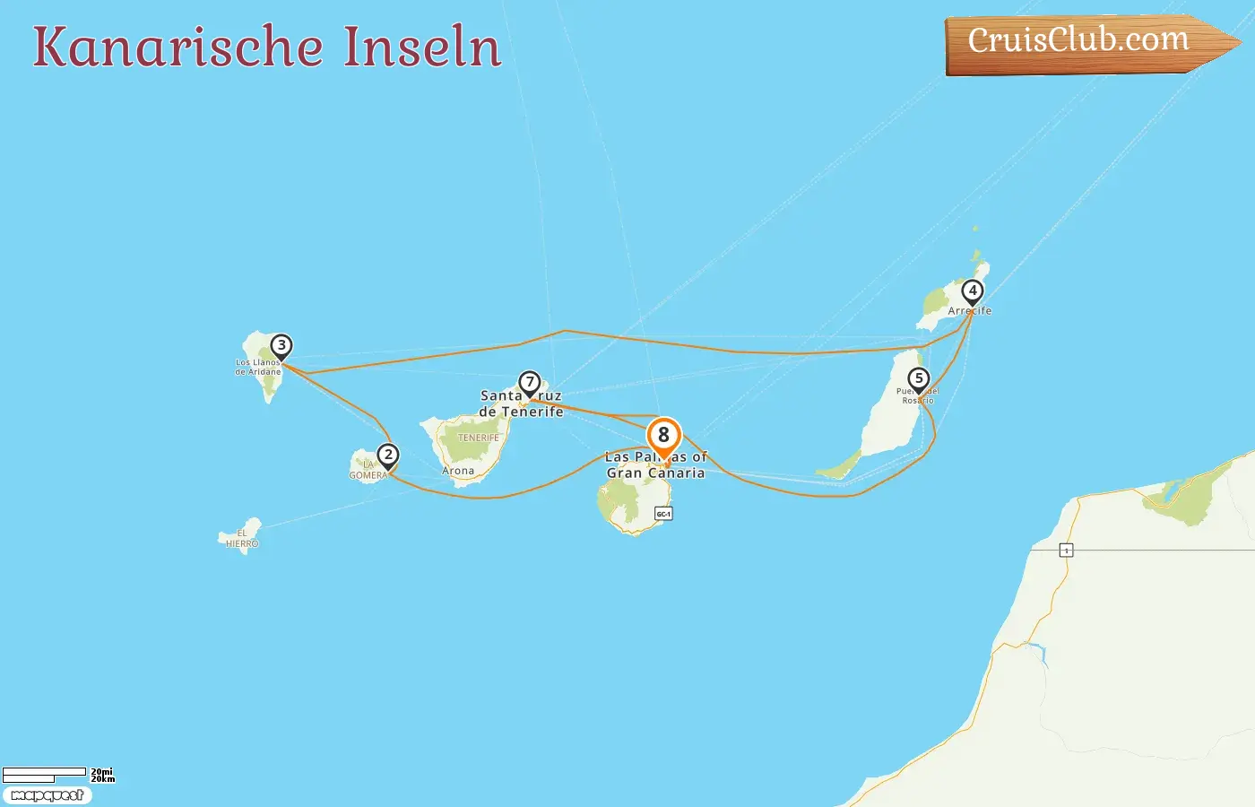 Kreuzfahrt auf den Kanarischen Inseln ab Las Palmas an Bord des Schiffes AIDAblu mit Stopps in Spanien für 8 Tage