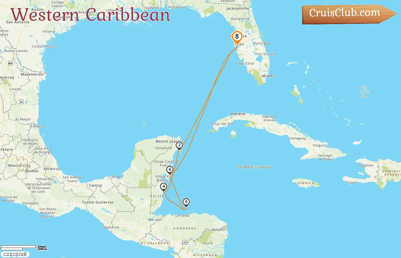 Cruise in the Western Caribbean from Tampa aboard Grandeur of the Seas ship with visits to USA, Mexico, Belize, and Honduras for 8 days