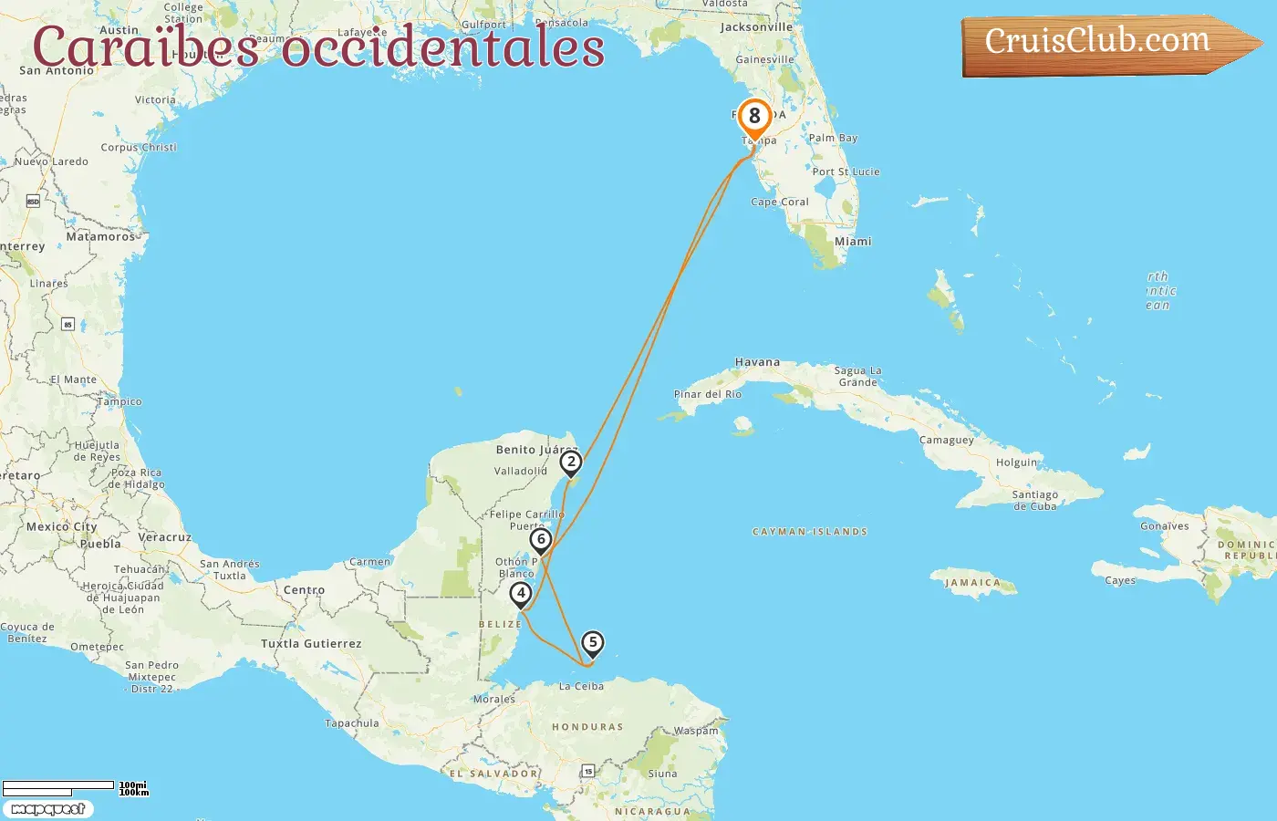 Croisière dans les Caraïbes de l`Ouest au départ de Tampa à bord du navire Grandeur of the Seas avec des escales aux États-Unis, au Mexique, au Belize et au Honduras pendant 8 jours