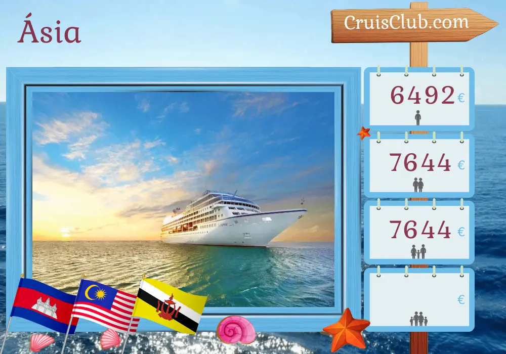 Cruzeiro na Ásia de Laem Chabang para Benoa a bordo do navio Oceania Sirena com visitas à Tailândia, Camboja, Vietnã, Malásia, Brunei Darussalam e Indonésia por 15 dias