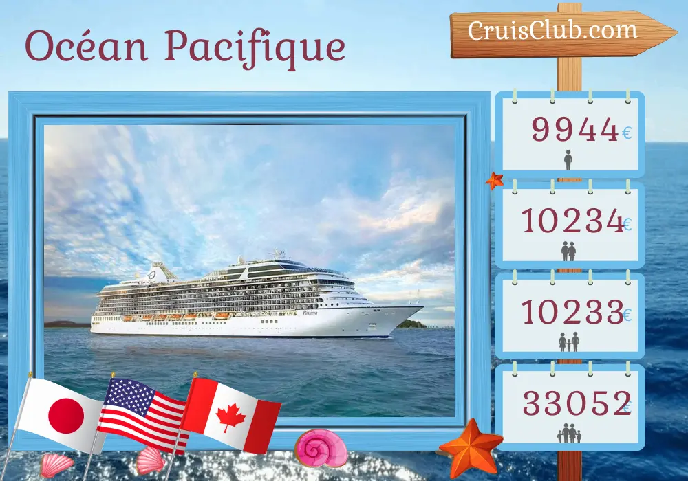 Croisière dans l`océan Pacifique de Tokyo à Seattle à bord du navire Oceania Riviera avec des escales au Japon, aux États-Unis et au Canada pendant 21 jours