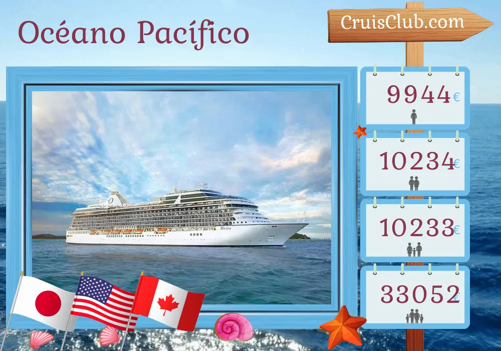 Crucero por el Océano Pacífico de Tokio a Seattle a bordo del barco Oceania Riviera con visitas a Japón, Estados Unidos y Canadá durante 21 días