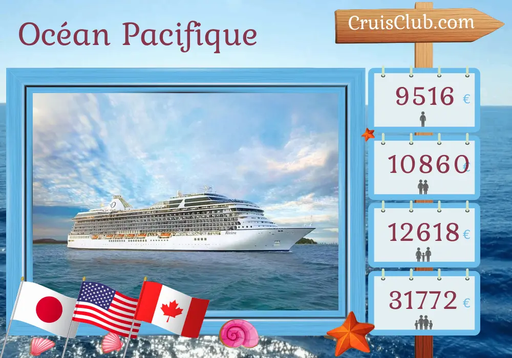 Croisière dans l`océan Pacifique de Tokyo à Seattle à bord du navire Oceania Riviera avec des escales au Japon, aux États-Unis et au Canada pendant 21 jours