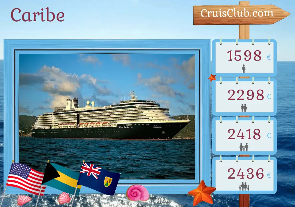 Cruzeiro no Caribe a partir de Miami a bordo do navio Zuiderdam com visitas aos EUA, Bahamas e República Dominicana por 8 dias