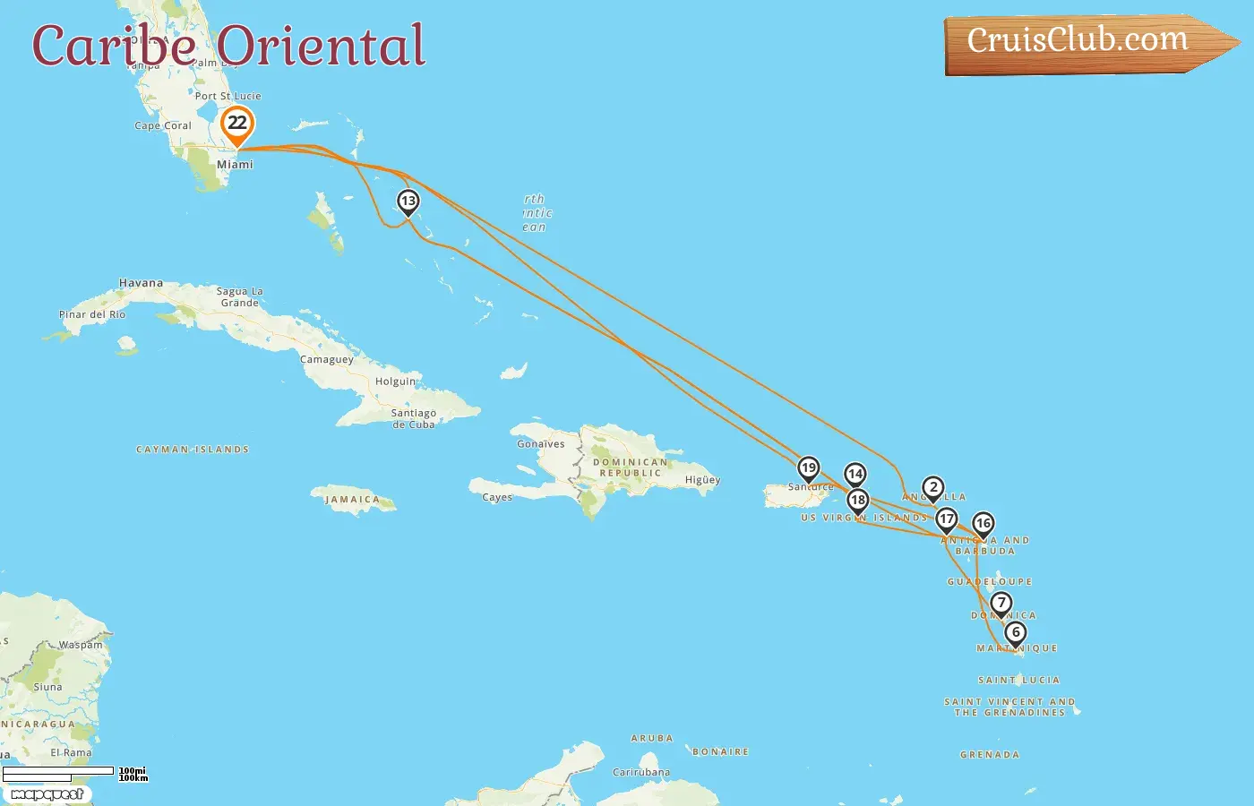 Crucero por el Caribe Oriental desde Fort Lauderdale a bordo del barco Koningsdam con visitas a EE. UU., Martinica, Bahamas y Puerto Rico por 22 días