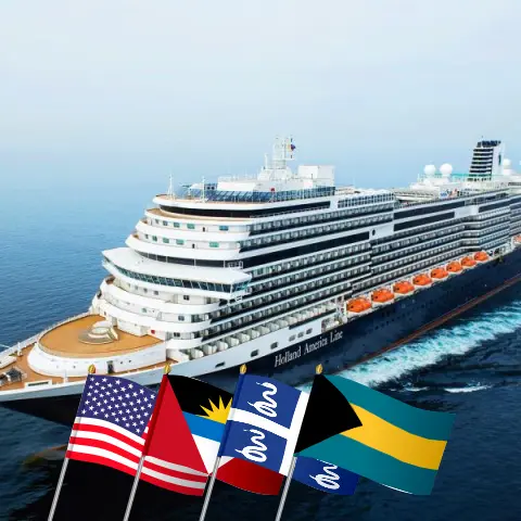 Cruise in the Eastern Caribbean from Fort Lauderdale aboard Koningsdam ship with visits to USA, Martinique, Bahamas, and Puerto Rico for 22 days
