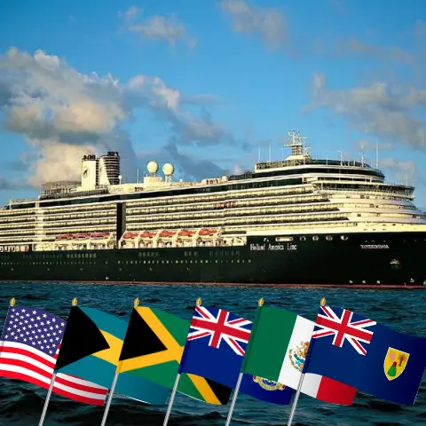 Cruise in the Caribbean from Miami aboard Zuiderdam ship with visits to USA, Bahamas, Jamaica, Cayman Islands, Mexico, and Dominican Republic for 15 days