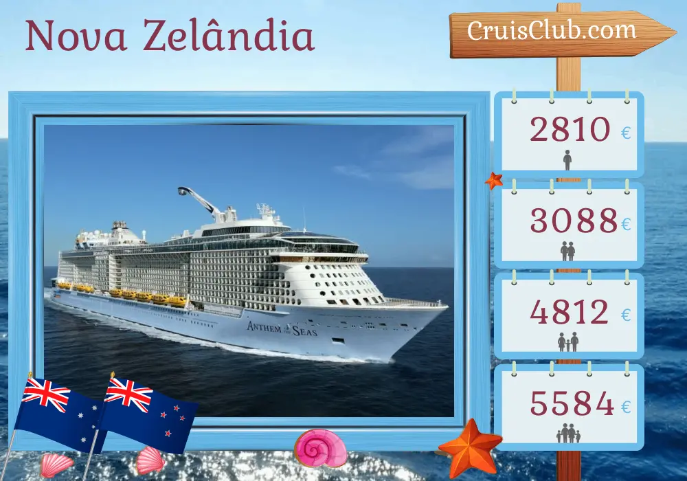 Cruzeiro na Nova Zelândia de Sydney a bordo do navio Anthem of the Seas com visitas à Austrália e Nova Zelândia por 11 dias