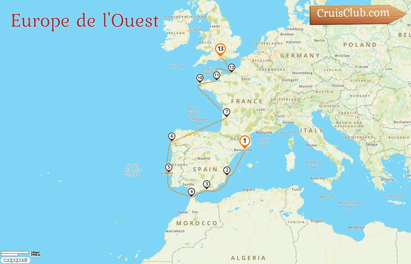 Croisière en Europe de l`Ouest de Barcelone à Southampton à bord du navire Oceania Vista avec des arrêts en Espagne, au Maroc et en France pendant 13 jours