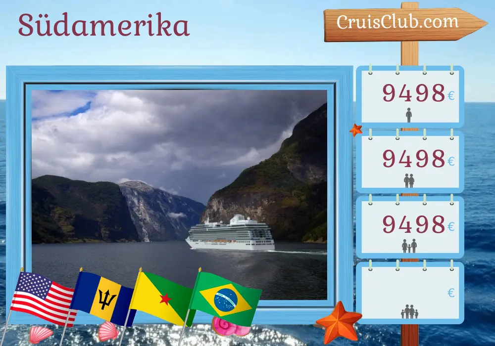 Kreuzfahrt in Südamerika von Miami nach Rio de Janeiro an Bord des Schiffes Oceania Vista mit Zwischenstopps in den USA, Saint-Barthélemy, Barbados, Französisch-Guayana und Brasilien für 19 Tage