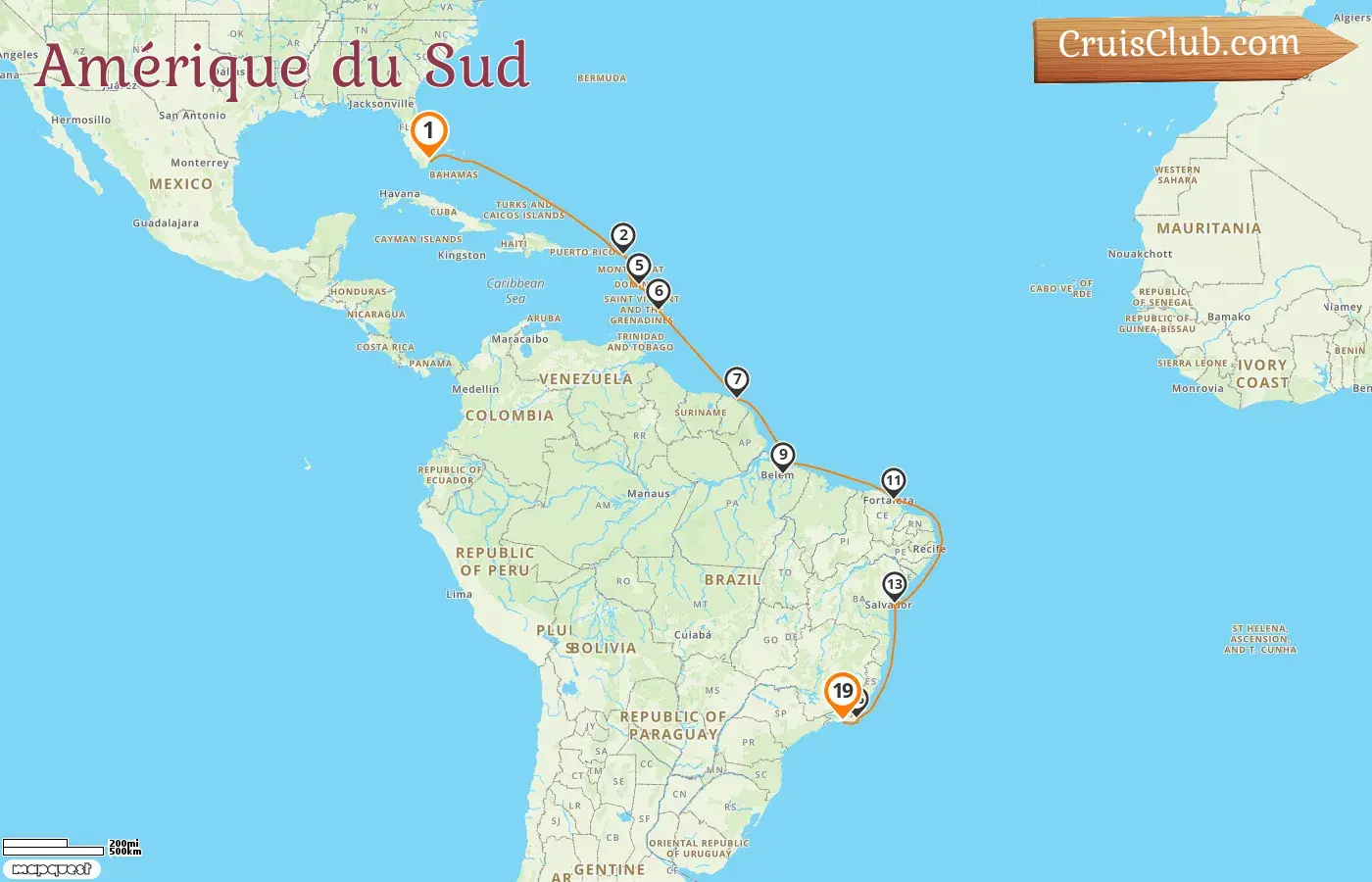 Croisière en Amérique du Sud de Miami à Rio de Janeiro à bord du navire Oceania Vista avec des escales aux États-Unis, à Saint-Barthélemy, à la Barbade, en Guyane française et au Brésil pendant 19 jours