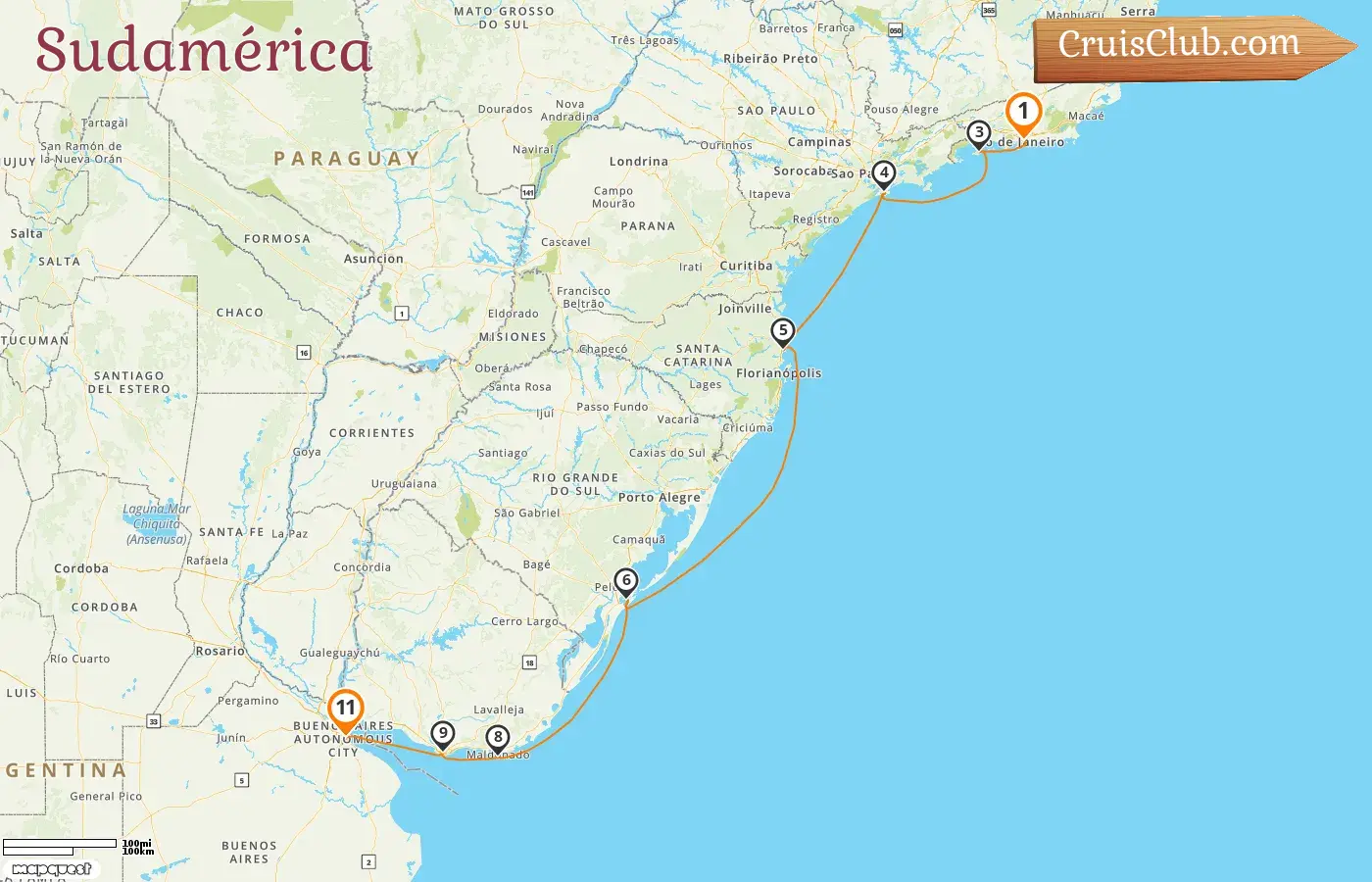 Crucero en Sudamérica de Río de Janeiro a Buenos Aires a bordo del barco Oceania Vista con visitas a Brasil, Uruguay y Argentina durante 11 días