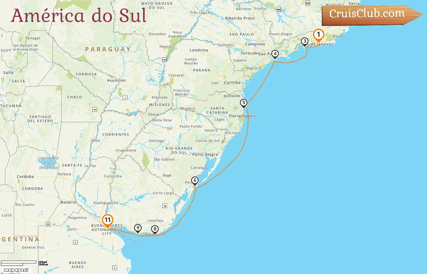 Cruzeiro na América do Sul de Rio de Janeiro a Buenos Aires a bordo do navio Oceania Vista com visitas ao Brasil, Uruguai e Argentina por 11 dias