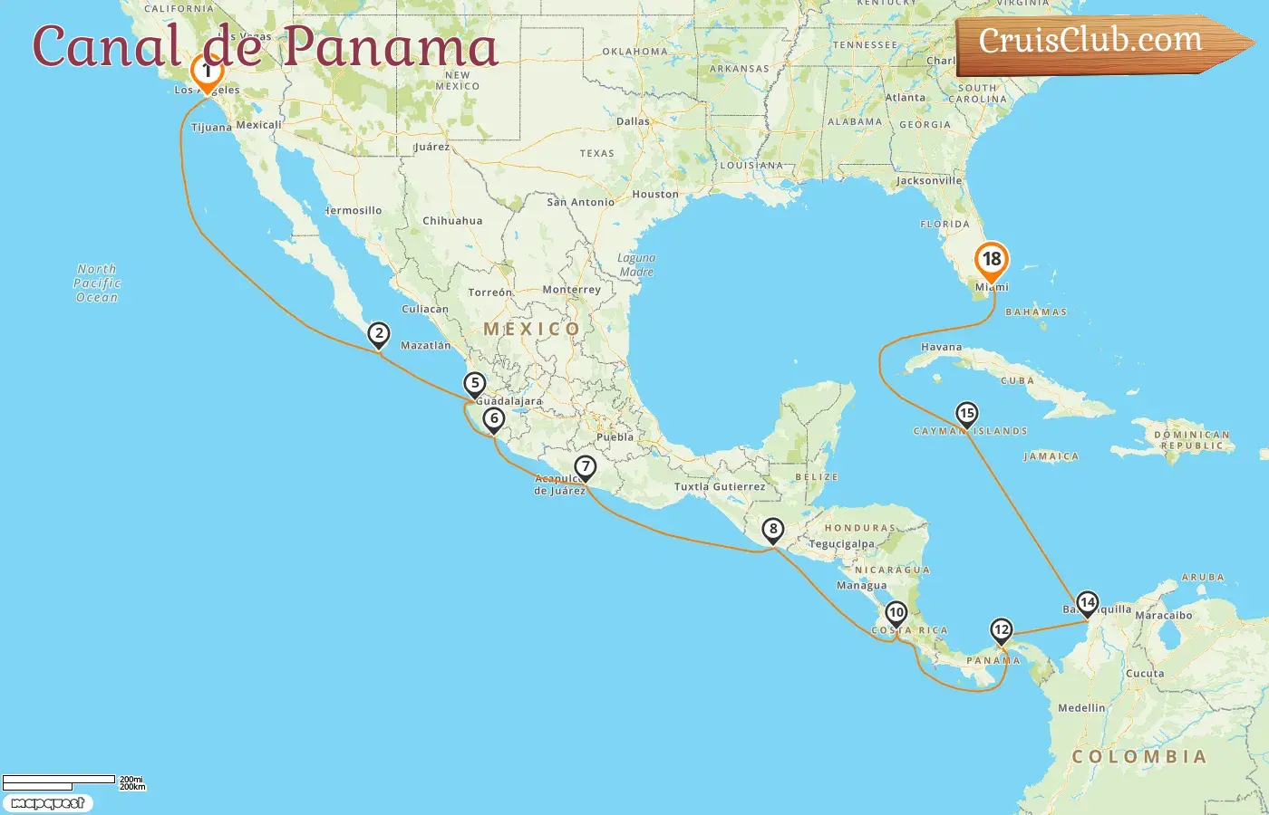 Croisière dans le canal de Panama de Los Angeles à Miami à bord du navire Oceania Vista avec des visites aux États-Unis, au Mexique, au Guatemala, au Costa Rica, au Panama, en Colombie et aux îles Caïmans pendant 18 jours