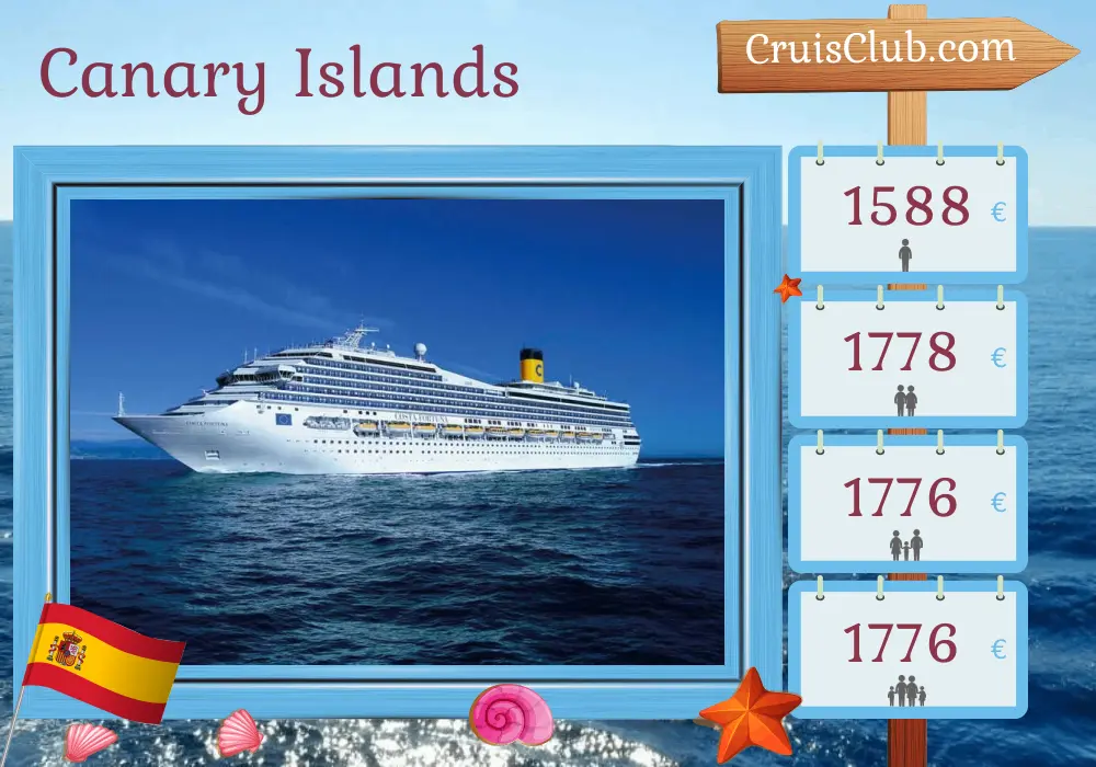 Cruise in the Canary Islands from Santa Cruz de Tenerife aboard Costa Fortuna ship with visits to Spain for 8 days