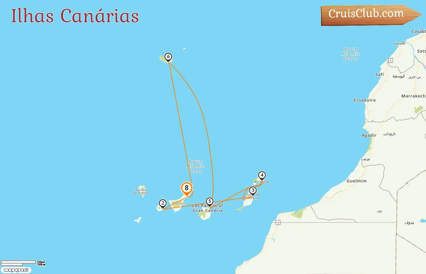 Cruzeiro nas Ilhas Canárias saindo de Santa Cruz de Tenerife a bordo do navio Costa Fortuna com visitas à Espanha por 8 dias