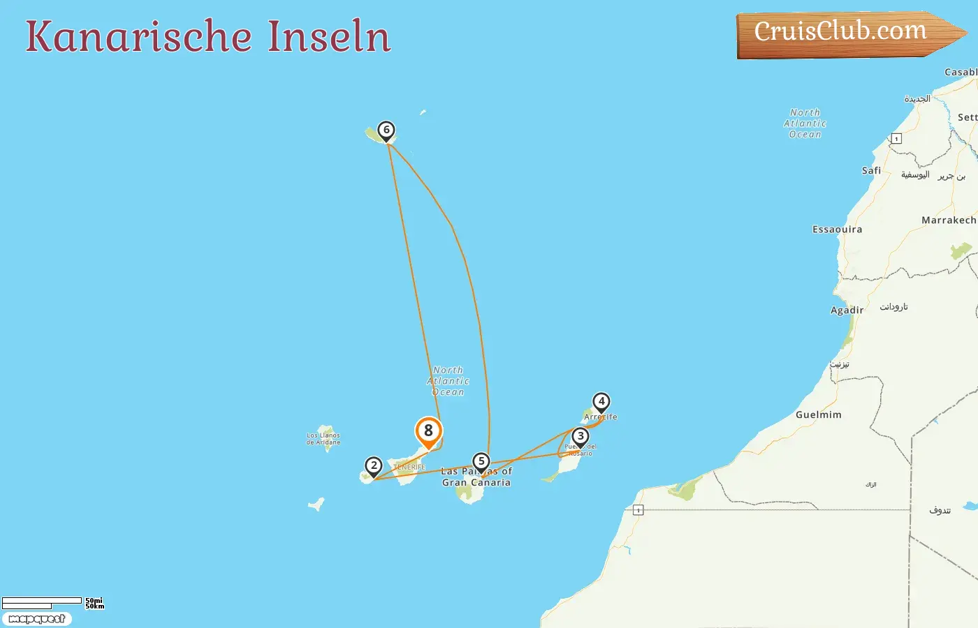 Kreuzfahrt auf den Kanarischen Inseln von Santa Cruz de Tenerife an Bord des Costa Fortuna Schiffes mit Besuchen in Spanien für 8 Tage