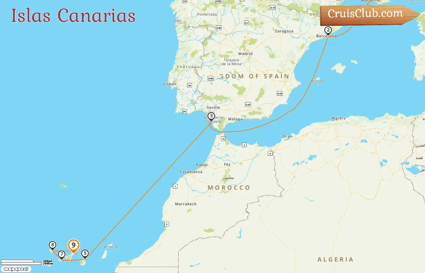 Crucero por las Islas Canarias de Marsella a Santa Cruz de Tenerife a bordo del barco Costa Fortuna con visitas a Francia y España durante 9 días