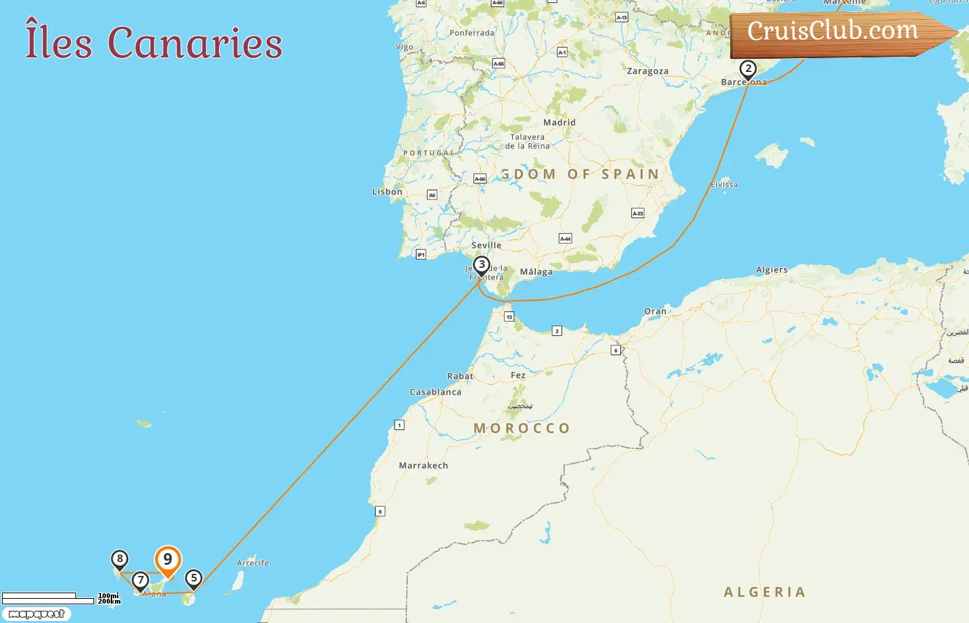 Croisière dans les îles Canaries de Marseille à Santa Cruz de Tenerife à bord du navire Costa Fortuna avec escales en France et en Espagne pendant 9 jours