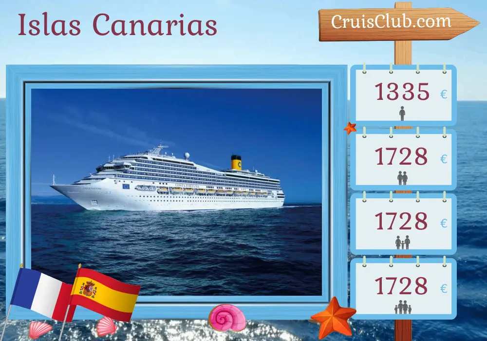 Crucero por las Islas Canarias de Marsella a Santa Cruz de Tenerife a bordo del barco Costa Fortuna con visitas a Francia y España durante 9 días
