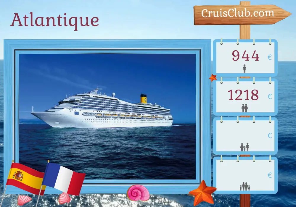 Croisière dans l`Atlantique de Santa Cruz de Tenerife à Marseille à bord du navire Costa Fortuna avec visites en Espagne, au Maroc et en France pendant 7 jours