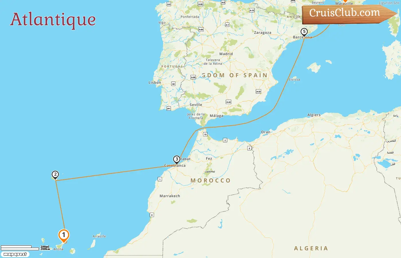 Croisière dans l`Atlantique de Santa Cruz de Tenerife à Marseille à bord du navire Costa Fortuna avec visites en Espagne, au Maroc et en France pendant 7 jours