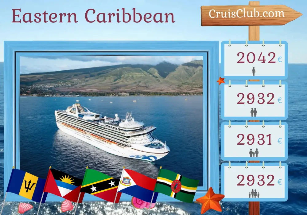 Kreuzfahrt in der östlichen Karibik ab Saint John an Bord des Schiffes Grand Princess mit Stopps in Puerto Rico, Barbados, Britischen Jungferninseln, St. Kitts und Nevis und Dominica für 15 Tage