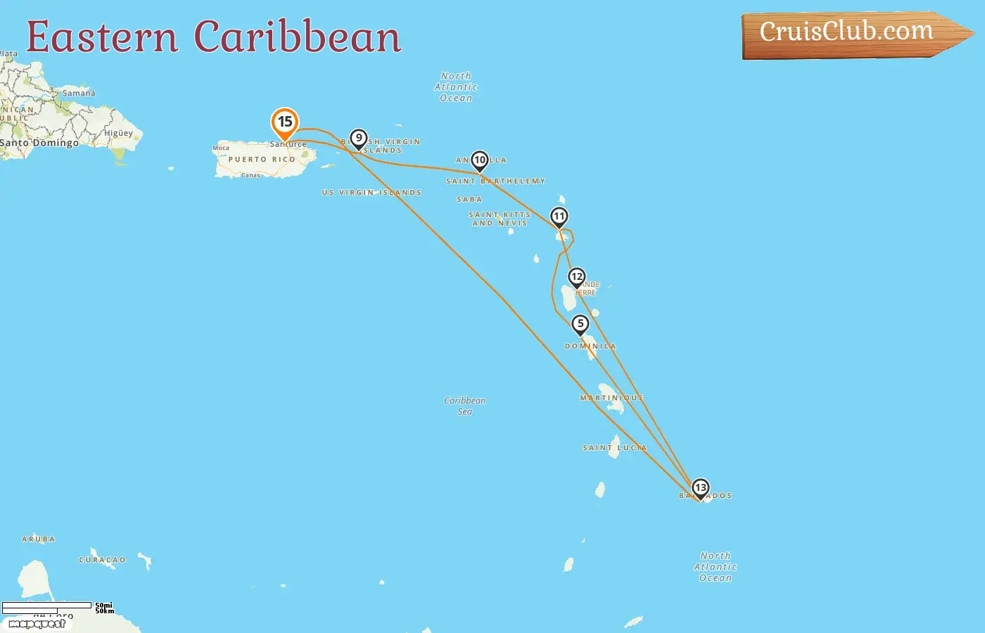 Cruise in the Eastern Caribbean from Saint John aboard Grand Princess ship with visits to Puerto Rico, Dominica, Barbados, and Guadeloupe for 15 days