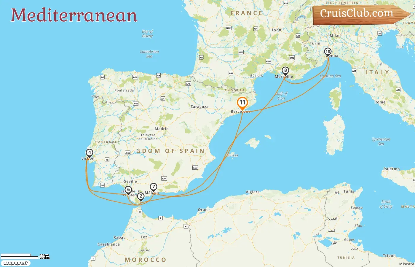 Cruise in the Mediterranean from Barcelona aboard Costa Diadema ship with visits to Spain, Gibraltar, France, and Italy for 11 days