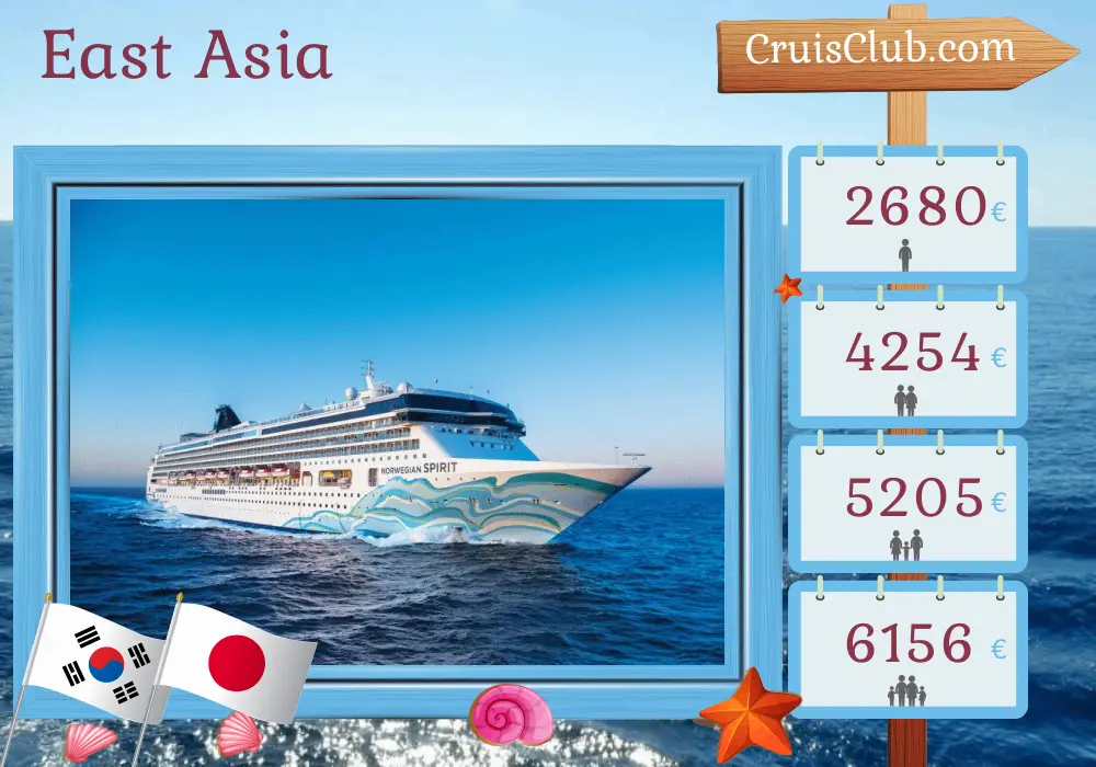 Cruise in the East Asia from Incheon to Tokyo aboard Norwegian Spirit ship with visits to South Korea and Japan for 15 days