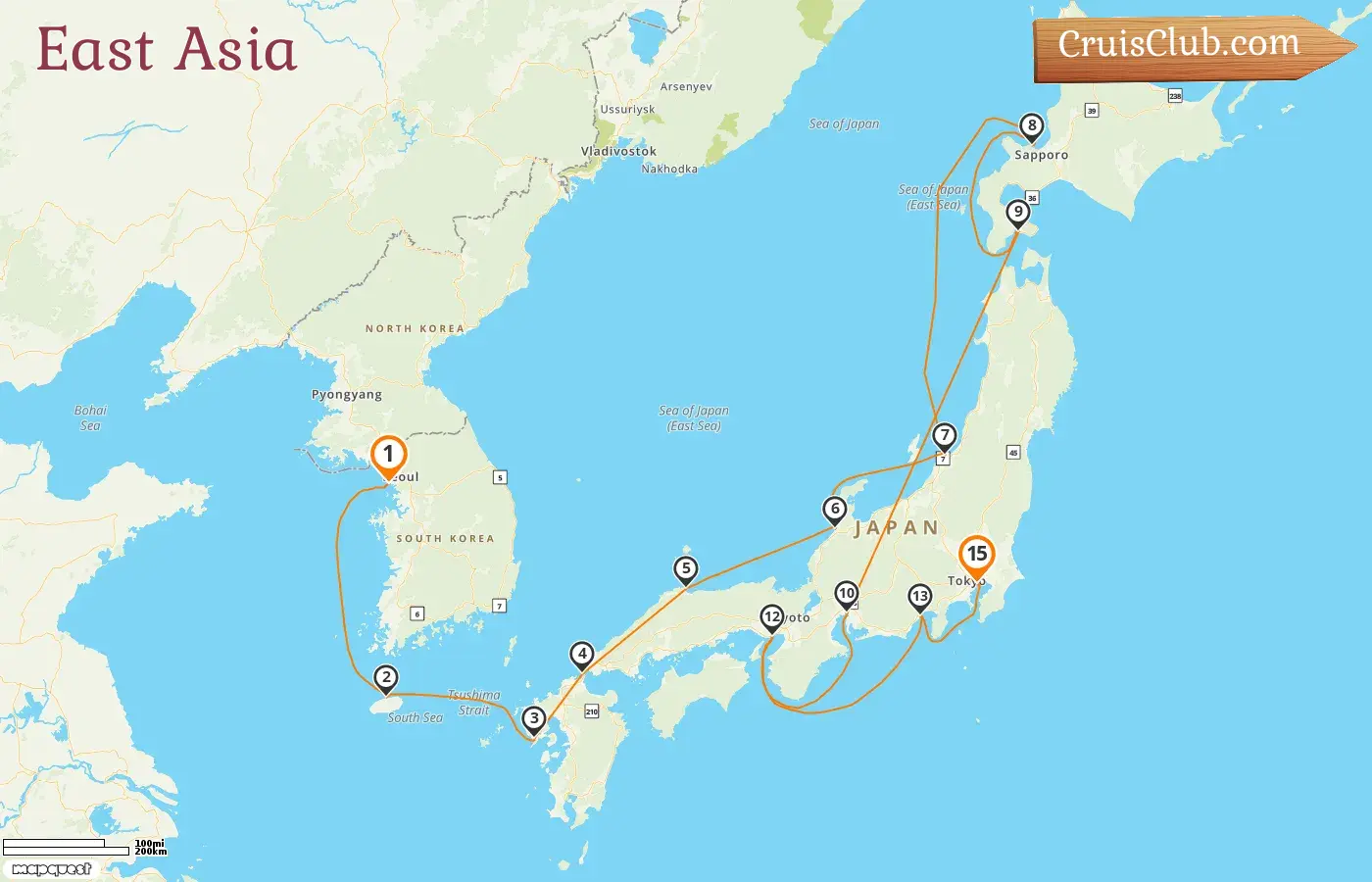 Cruise in the East Asia from Incheon to Tokyo aboard Norwegian Spirit ship with visits to South Korea and Japan for 15 days