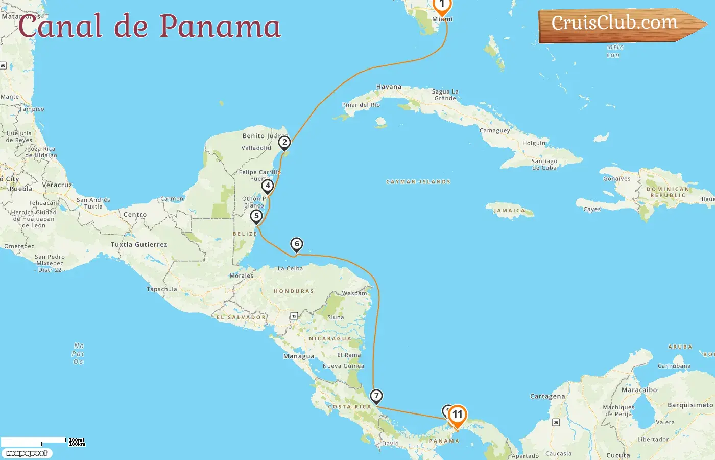 Croisière dans le canal de Panama de Miami à Panama City à bord du navire Oceania Insignia avec des escales aux États-Unis, au Mexique, au Belize, au Honduras, au Costa Rica et au Panama pendant 11 jours