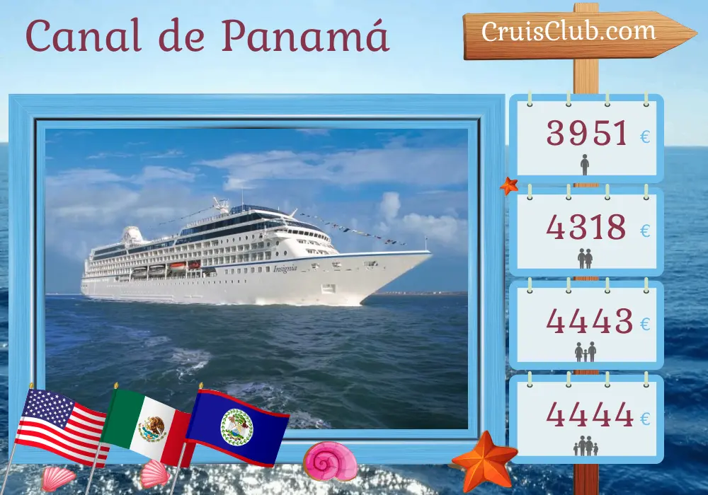 Crucero por el Canal de Panamá desde Miami a la Ciudad de Panamá a bordo del barco Oceania Insignia con visitas a EE. UU., México, Belice, Honduras, Costa Rica y Panamá durante 11 días