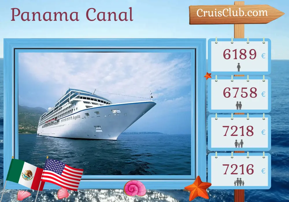 Cruise in the Panama Canal from Cologne to Los Angeles aboard Oceania Regatta ship with visits to Panama, Costa Rica, Guatemala, Mexico, and USA for 13 days