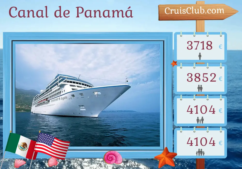 Crucero por el Canal de Panamá desde Colonia a Los Ángeles a bordo del barco Oceania Regatta con visitas a Panamá, Costa Rica, Guatemala, México y EE. UU. durante 13 días