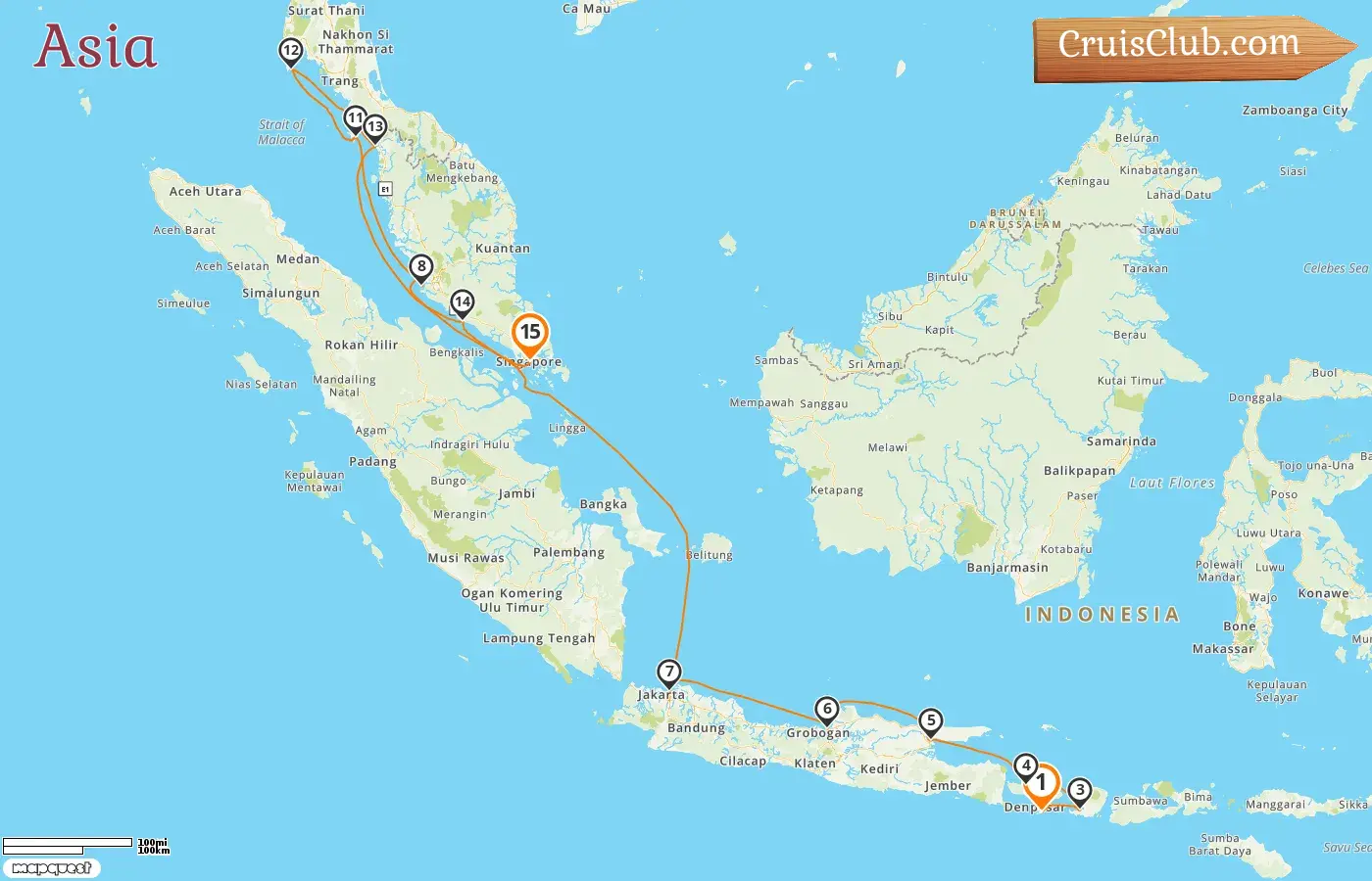 Cruise in the Asia from Benoa to Singapore aboard Oceania Regatta ship with visits to Indonesia, Malaysia, Thailand, and Singapore for 15 days