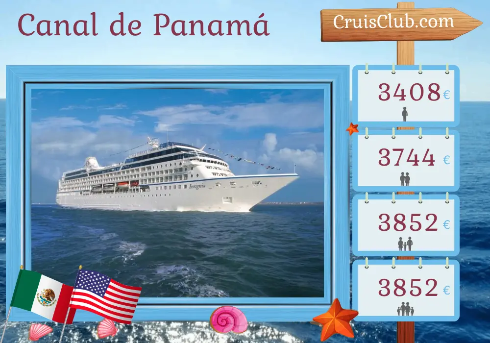 Crucero por el Canal de Panamá desde la Ciudad de Panamá a Miami a bordo del barco Oceania Insignia con visitas a Panamá, Colombia, Costa Rica, Honduras, México y EE. UU. durante 11 días