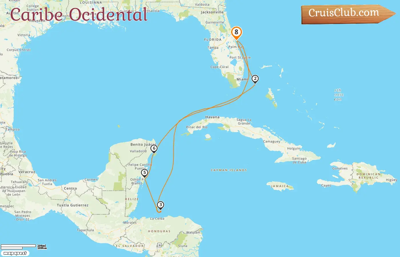 Cruzeiro no Caribe Ocidental saindo de Port Canaveral / Orlando a bordo do navio MSC Seashore com visitas aos EUA, Bahamas, Honduras e México por 8 dias
