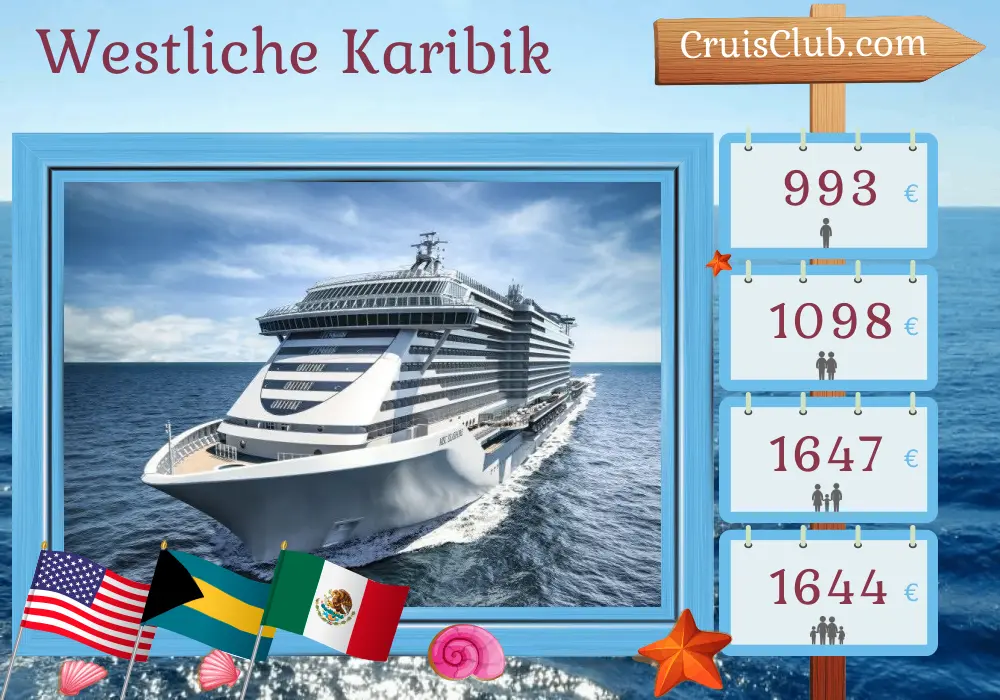 Kreuzfahrt in der westlichen Karibik ab Port Canaveral / Orlando an Bord des MSC Seashore-Schiffs mit Stopps in den USA, auf den Bahamas, in Honduras und Mexiko für 8 Tage