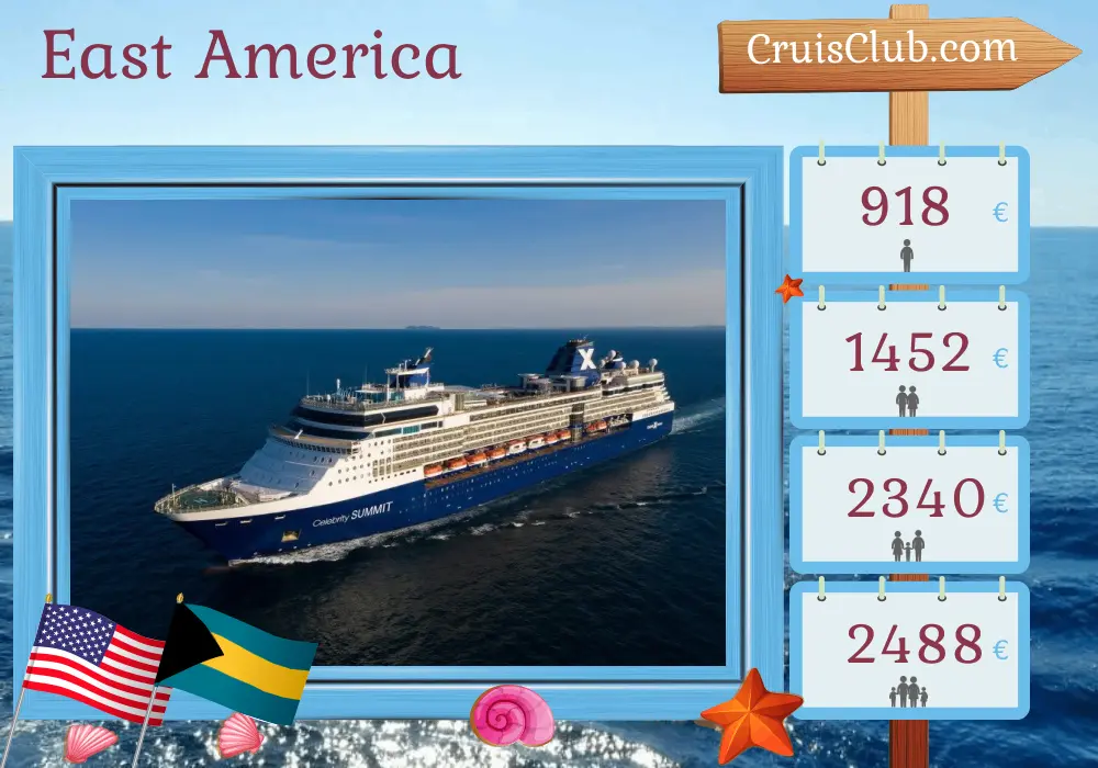 Cruise in the East America from Fort Lauderdale aboard Celebrity Summit ship with visits to USA and Bahamas for 6 days
