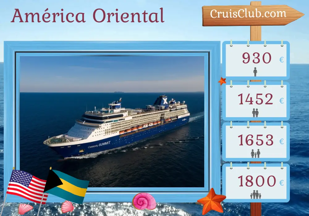 Cruzeiro no Leste dos Estados Unidos partindo de Fort Lauderdale a bordo do navio Celebrity Summit com visitas aos Estados Unidos e Bahamas por 6 dias