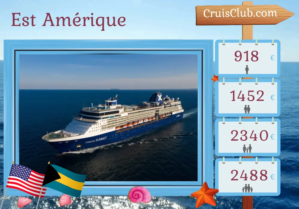 Croisière dans l`est des États-Unis depuis Fort Lauderdale à bord du navire Celebrity Summit avec des visites aux États-Unis et aux Bahamas pendant 6 jours