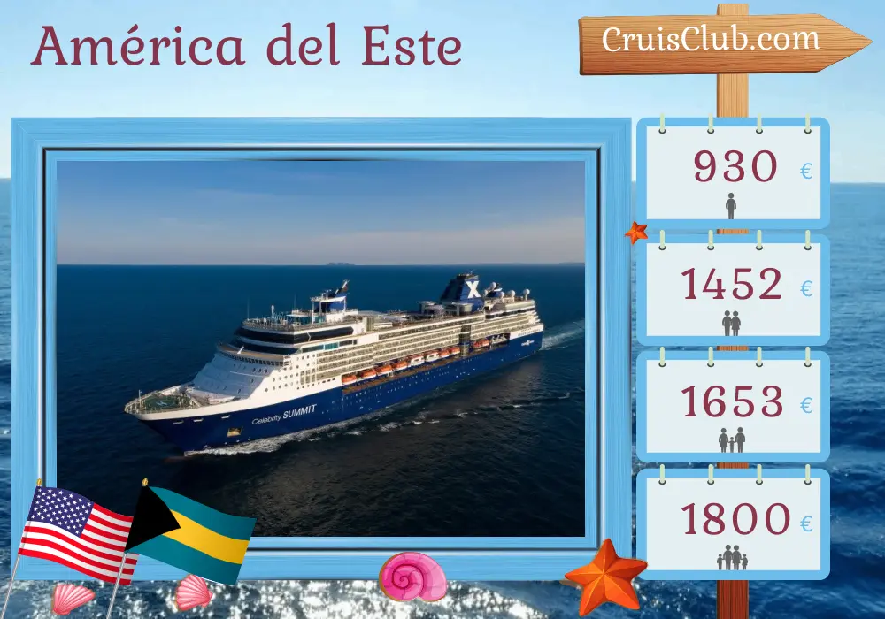 Crucero por el Este de América desde Fort Lauderdale a bordo del barco Celebrity Summit con visitas a Estados Unidos y Bahamas durante 6 días