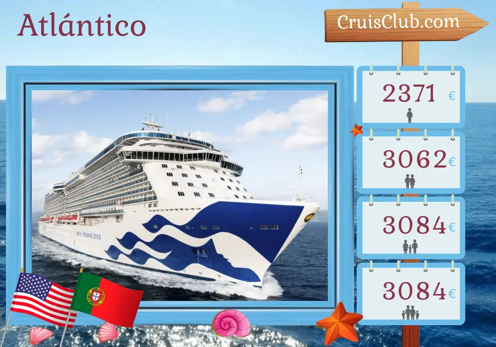 Crucero en el Transatlántico desde Port Canaveral / Orlando a Southampton a bordo del barco Sky Princess con visitas a Estados Unidos, Portugal y Marruecos por 16 días