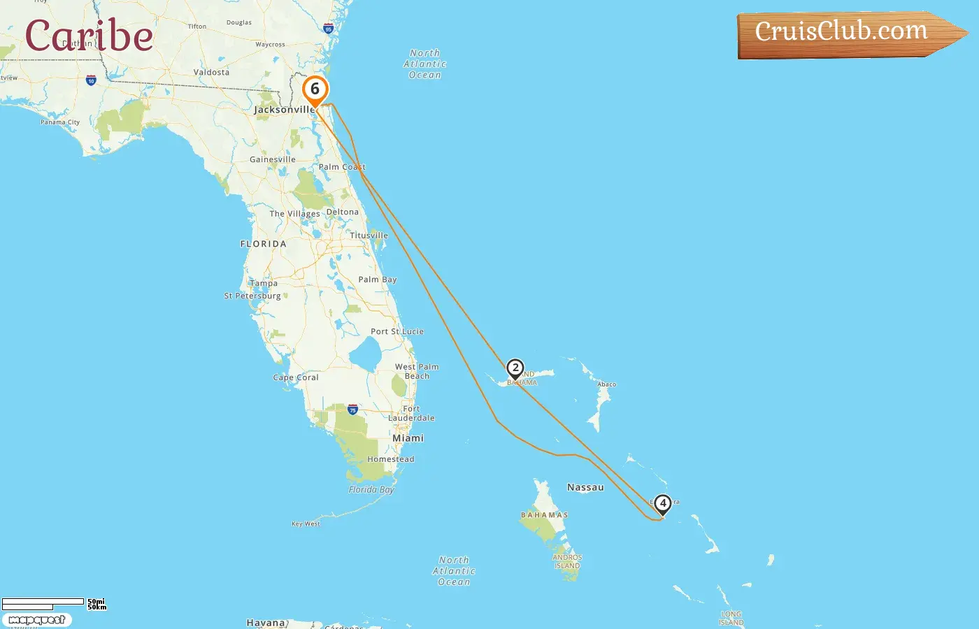 Crucero en el Caribe desde Jacksonville a bordo del barco Carnival Elation con visitas a Estados Unidos y Bahamas por 6 días